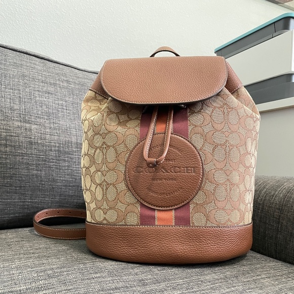 Coach Dempsey Drawstring Backpack In Signature Jacquard With Stripe And Patch - Picture 1 of 5